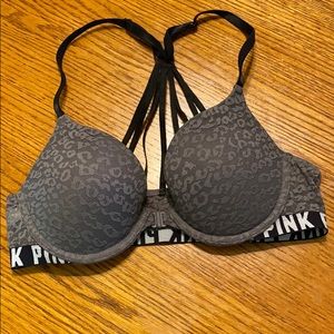Pink leopard print front clasping bra